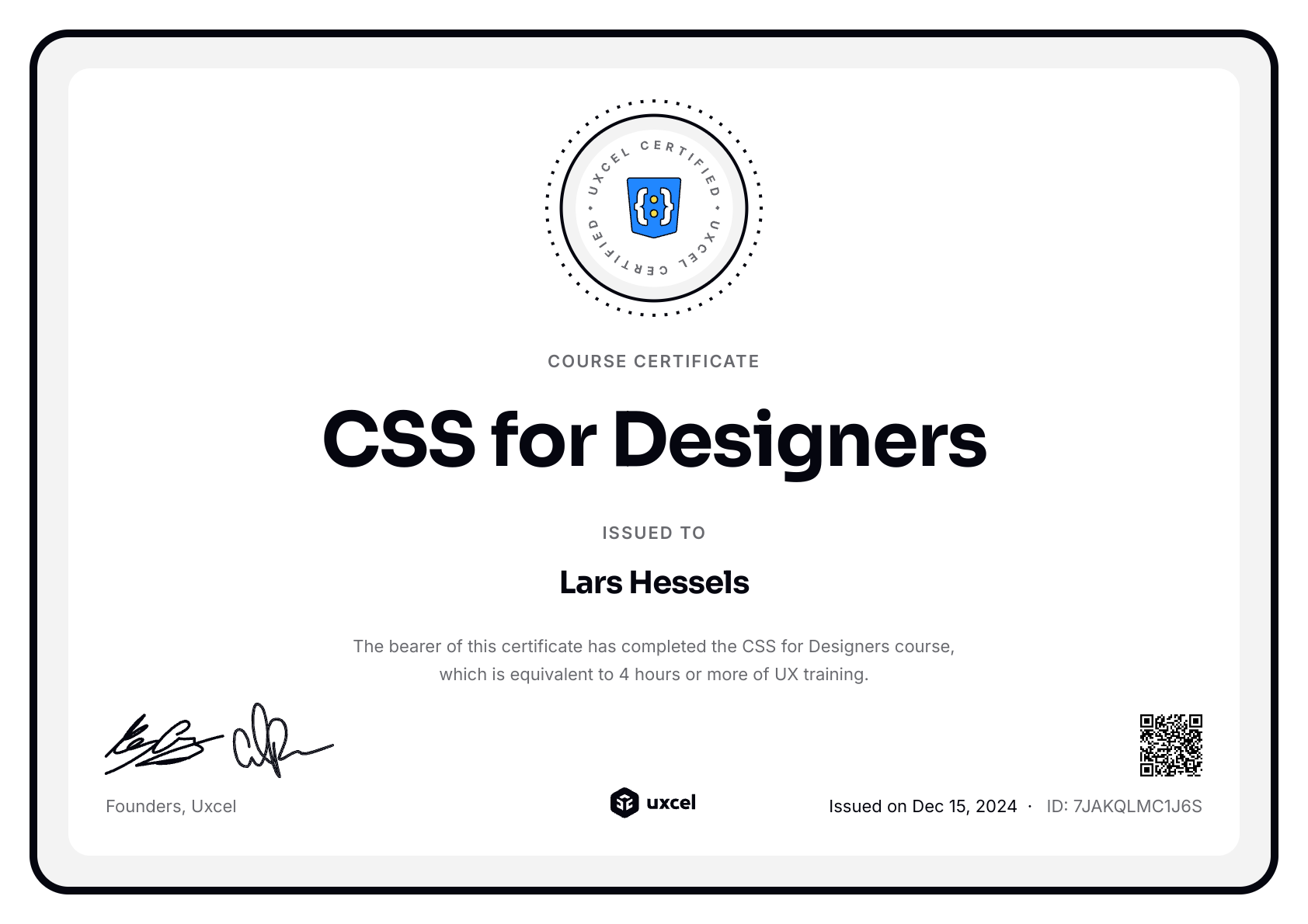 Lars Hessels's certificate